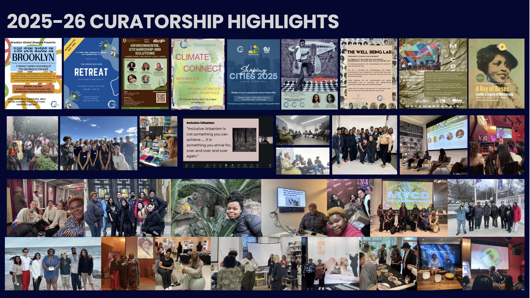 2025–26 Curatorship highlights — a collage of event flyers and photos from the year